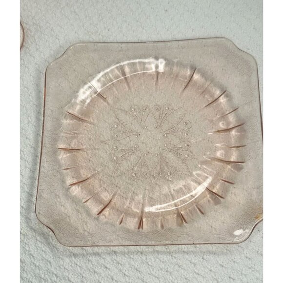 Adam Other - Adams Pink Depression Glass Saucer Rounded/Scalloped Edges 7.5" Two Bridal